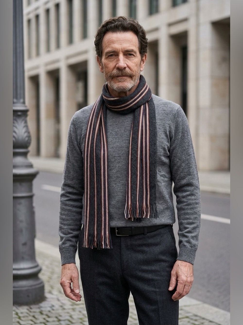 Unisex Handmade Wool Striped Black Scarf